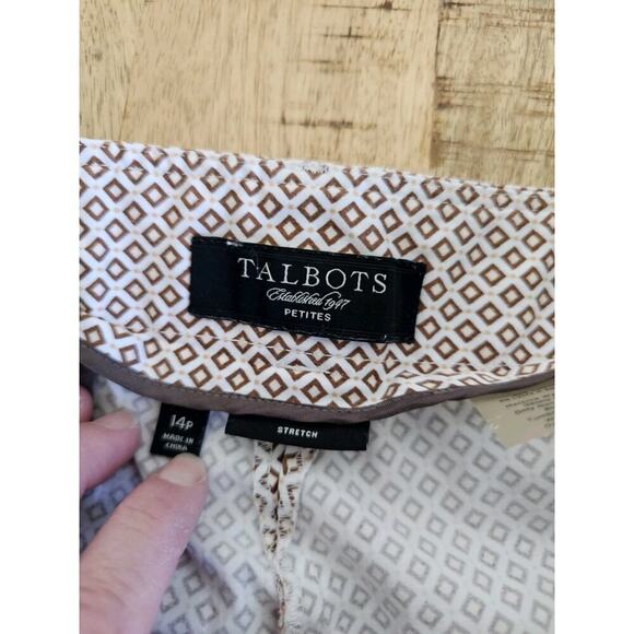 TALBOT'S Brown Beige ARGYLE Diamond CROPPED Dress Pants STRETCH Women's 14P EUC - Picture 4 of 11